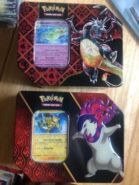 Empty Collector Tins & Paldean Fates Storage Box Lot